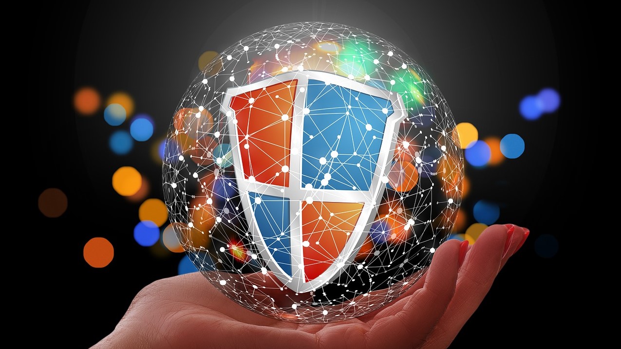 Concept image of cybersecurity with a colourful shield